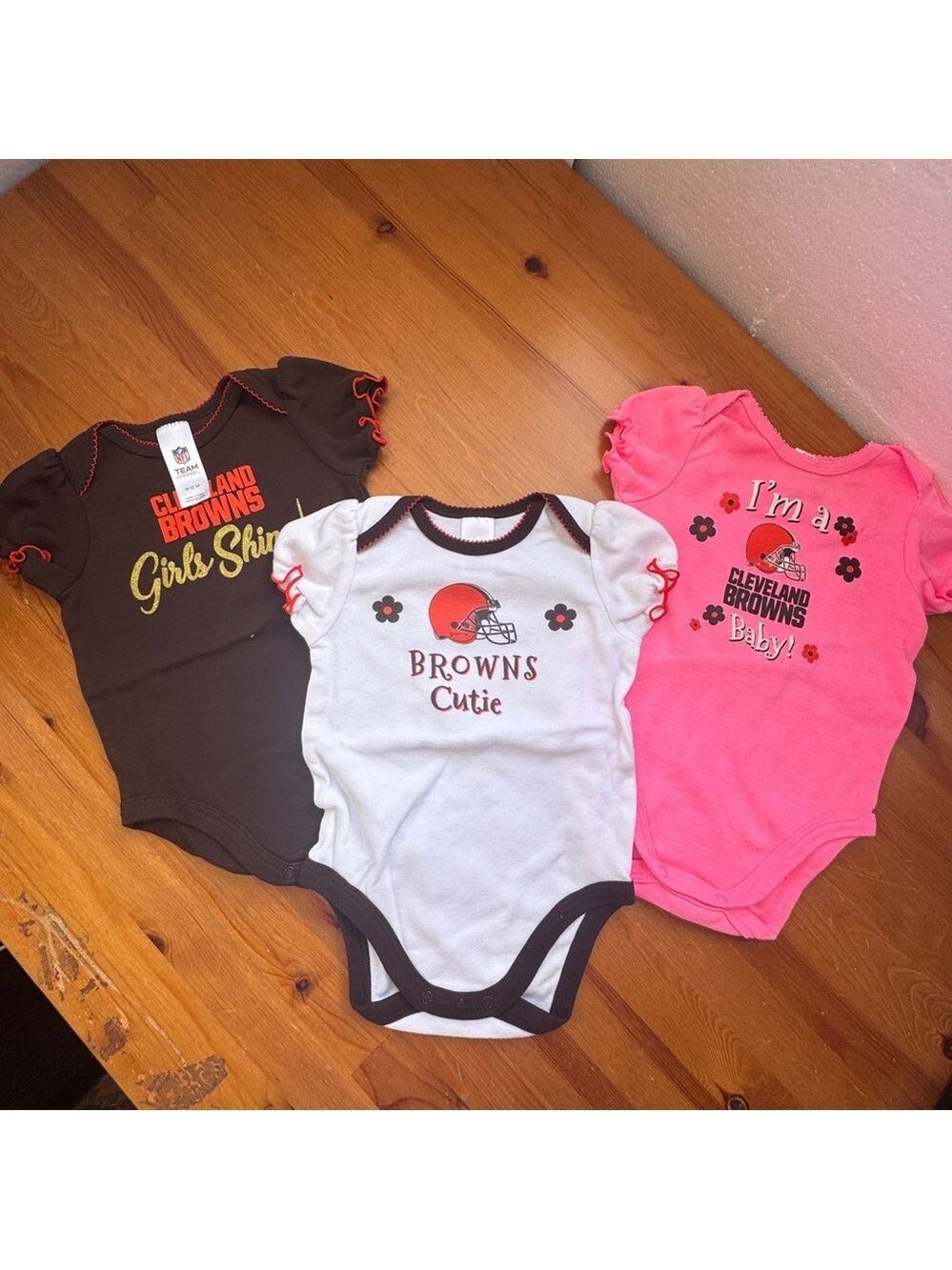 Cleveland Browns Kids One Pieces - Brown, White, Pink size 6-12 months bundle - Picture 2 of 7